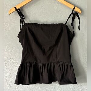 Day + Moon | tie strap | peplum | shirred | black | M